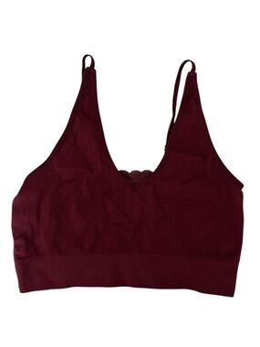 Ribbed V-Neck Bralette in Burgundy